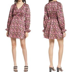 Vero Moda Elly Floral Button Front V-Neck Long Sleeve Mini Dress Size Medium